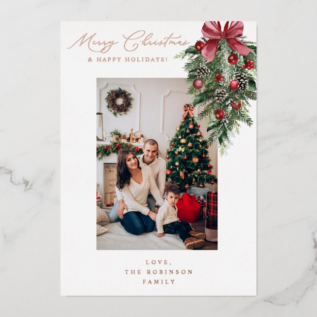 Invitation En Aluminium Ornement Rouge Garland Joyeux Noël V Photo (Recto)