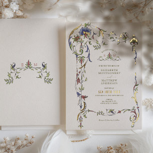 Invitation En Aluminium Ornements Floraux Victoriennes de Mariage Vintage