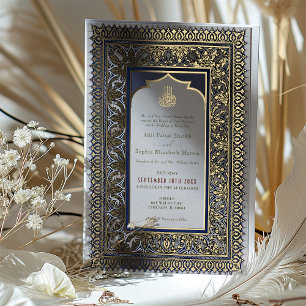 Invitation En Aluminium Ottoman Turc de mariage bleu poussiéreux islamique