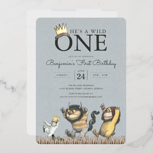 Invitation En Aluminium Où les choses sauvages sont 1er anniversaire Invit (Enveloppe)