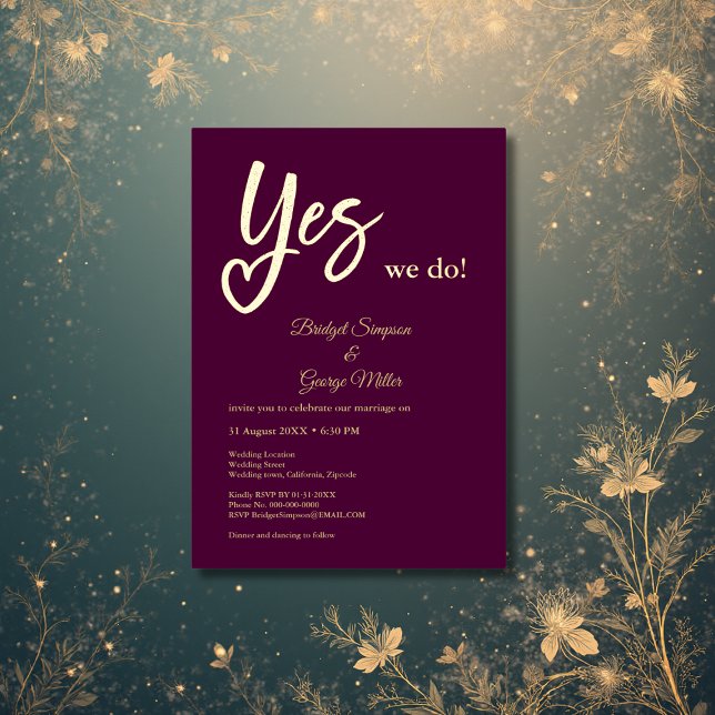 Invitation En Aluminium Oui nous faisons plum Or mariage  (Créateur téléchargé)