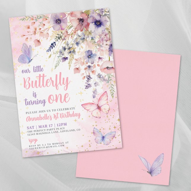 Invitation En Aluminium Our Little Butterfly Girl's Birthday Pink Gold (Our Little Butterfly Girl's Birthday Pink Gold Foil Invitation)