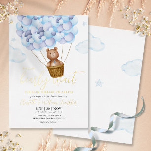 Invitation En Aluminium Ours en peluche bleu à peine attendre Ourson Garço