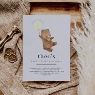 Invitation En Aluminium Ours en peluche Premier Anniversaire Or