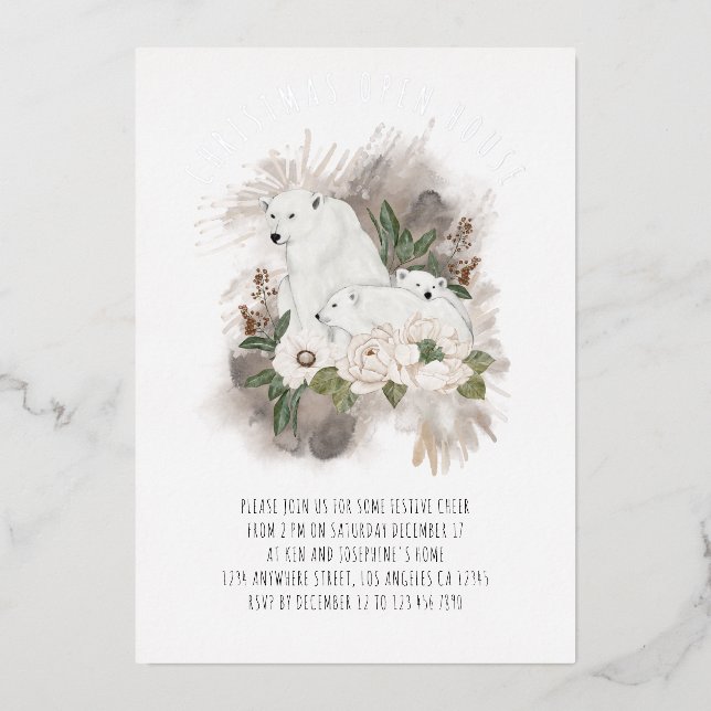 Invitation En Aluminium Ours polaires Noël Open House Luxe Véritable huile (Recto)