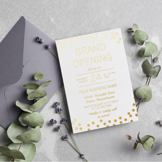 Invitation En Aluminium Ouverture solennelle d'entreprise Confetti Blanc & (Créateur téléchargé)
