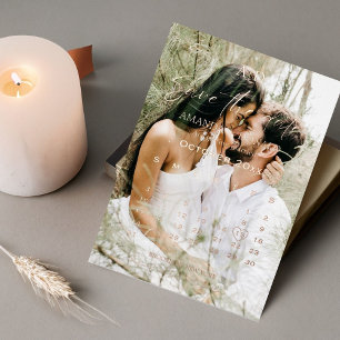 Invitation En Aluminium Overlay Gold Calendrier Wedding Enregistrer la dat