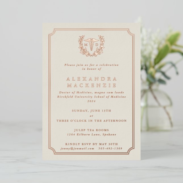 Invitation En Aluminium Oyster MD Caduceus+Laurel Wreath Graduation (Debout devant)