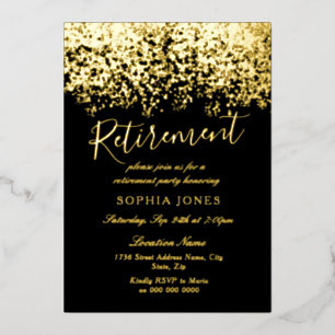 Invitation En Aluminium Paillettes dorées Fête de retraite noir Or véritab