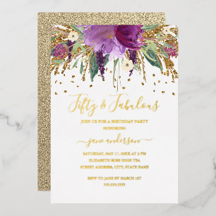 Invitation En Aluminium Paillettes Florales Améthyste 50 & Fabulux Anniver