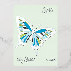 Invitation En Aluminium Palette de papillon Baby shower doux argent