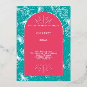 Invitation En Aluminium Palm Feuille rose + Blue Beach Wedding