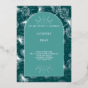 Invitation En Aluminium Palm Feuille Seashell Turquoise Tropical Beach Mar