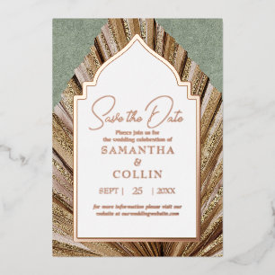 Invitation En Aluminium Palm Leaf Vert Sauge Enregistrer la Date