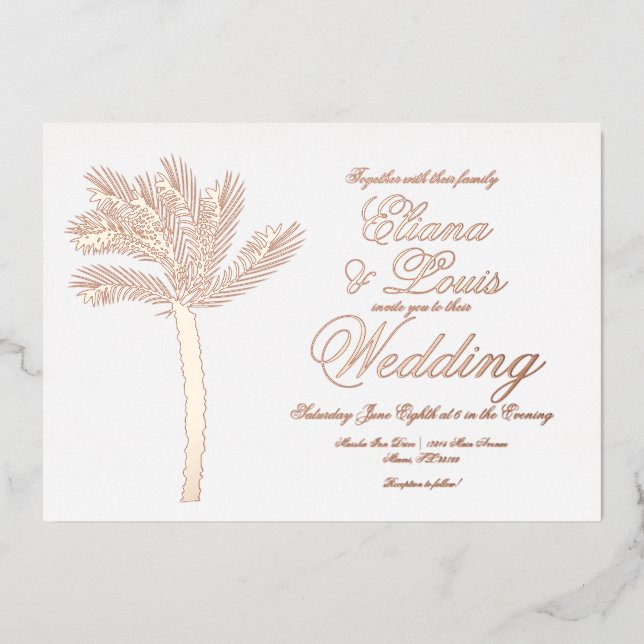 Invitation En Aluminium Palm Tree Gold Mariage d'été Pressé (Recto)