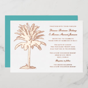 Invitation En Aluminium Palm Tree Island Destination Mariage Rose Gold