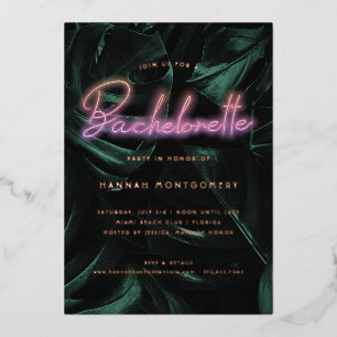 Invitation En Aluminium Palmes tropicales luxueuses   Bachelorette néon