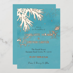 Invitation En Aluminium Palmiers tropicaux Blue Ocean Beach Wedding Gold