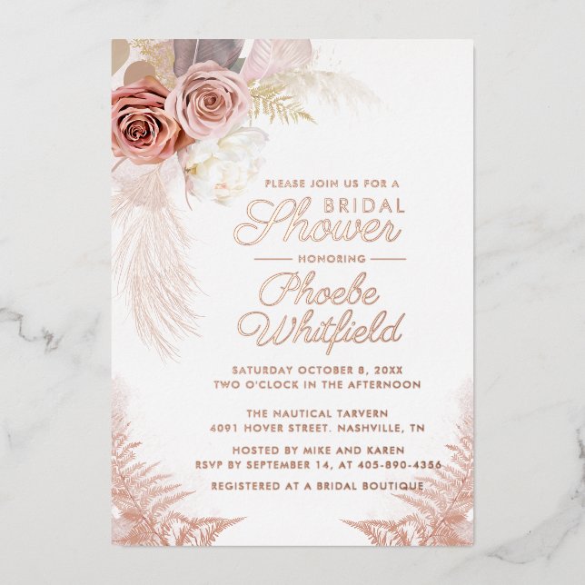 Invitation En Aluminium Pampas Grass Terracotta Fête des mariées Rose Or (Recto)