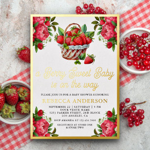 Invitation En Aluminium Panier de fraises Berry Baby shower doux Or