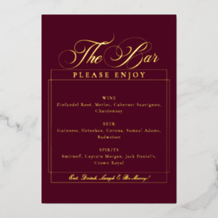 Invitation En Aluminium Panneau de bar de mariage en écriture bourguignonn