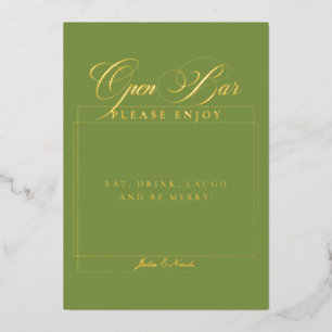 Invitation En Aluminium Panneau de bar ouvert de mariage vert ivoire class