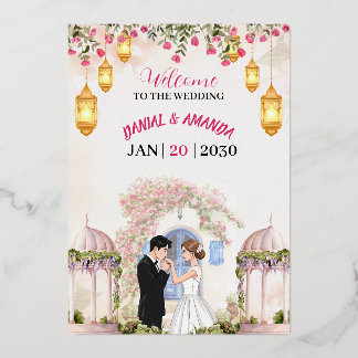 Invitation En Aluminium Panneau de bienvenue de mariage floral modifiable