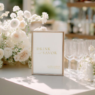 Invitation En Aluminium Panneau de la barre Mariage White & Gold Drink & S