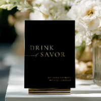 Panneau de mariage Black & Gold Drink & Savor