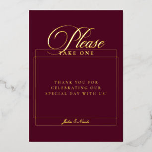 Invitation En Aluminium Panneau de mariage Classic Burgundy Please Take On