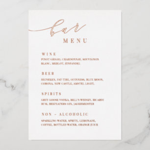 Invitation En Aluminium Panneau de menu de bar de mariage en or rose pour 
