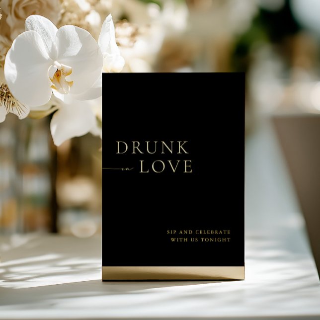 Invitation En Aluminium Panneau Mariage Black & Gold Drunt in Love (Black & Gold Drunk in Love Wedding Bar Sign Foil)