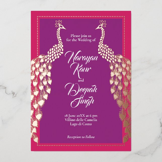 Invitation En Aluminium Paons Double Or (Recto)