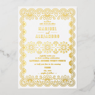 Invitation En Aluminium Papel mexicain Picado Floral Blanc Mariage