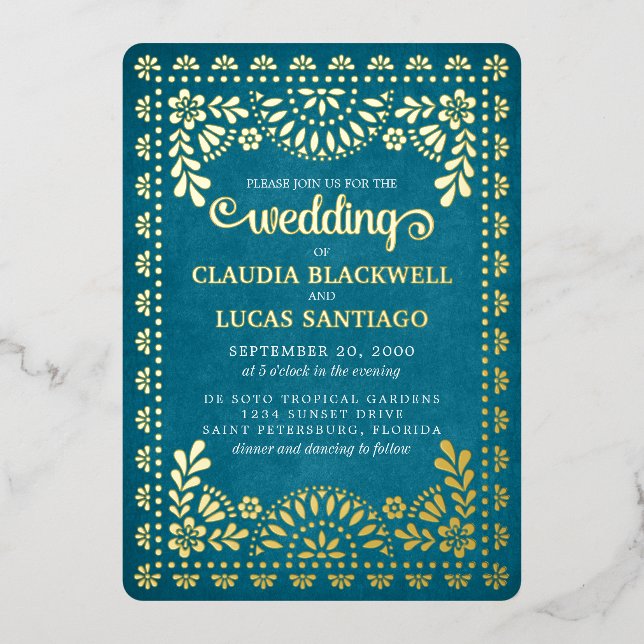Invitation En Aluminium Papel Picado Mariage (Recto)