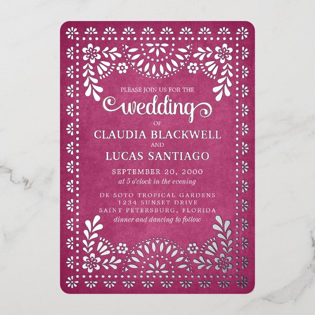 Invitation En Aluminium Papel Picado Mariage rose (Recto)