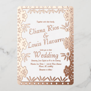 Invitation En Aluminium Papel Picado Mexicain Moderne Doré Mariage Pressé