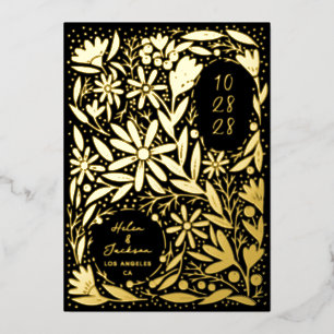 Invitation En Aluminium Papercut Fleurs rustiques Noir Enregistrer la date