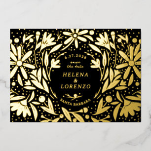 Invitation En Aluminium Papercut Fleurs rustiques Noir Enregistrer la date