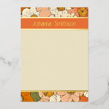 Papeterie à motif floral orange en feuille de méta