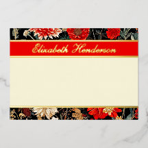 Papeterie à motif floral rouge et crème avec feuil