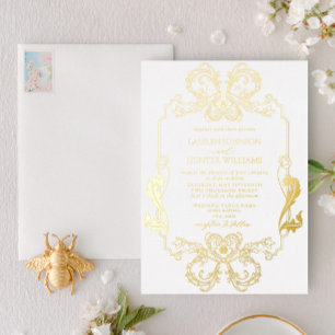 Invitation En Aluminium Papier à en-tête floral doré orné pour mariage 