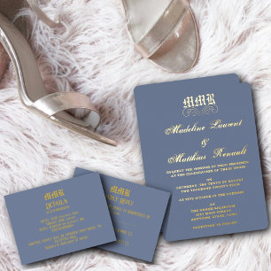 Invitation En Aluminium Papier à Lettre Élégant Bleu Poussiéreux et Or Mar