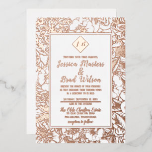 Invitation En Aluminium Papier à Lettres Vintage Monogram Fleurs de Mari