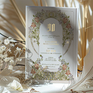 Invitation En Aluminium Papier Aluminium Fleurs Élégant Anniversaire 90 An