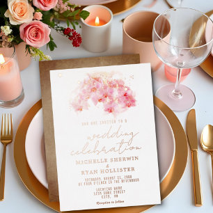 Invitation En Aluminium Papier ancien aquarelle orchidée rose or rose mari