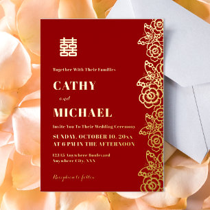 Invitation En Aluminium Papier découpé de mariage papillon fleur de pivoin