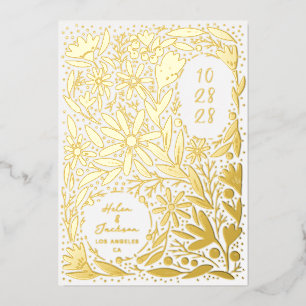 Invitation En Aluminium Papier découpé Fleurs rustiques Enregistrer la dat