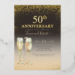 Invitation En Aluminium Papier d'Or 50e Paillettes Champagne Anniversaire