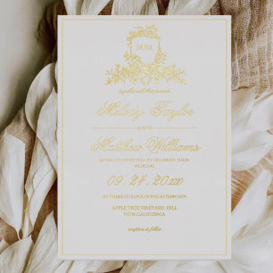 Invitation En Aluminium Papier d'or véritable Crest de calligraphie royale